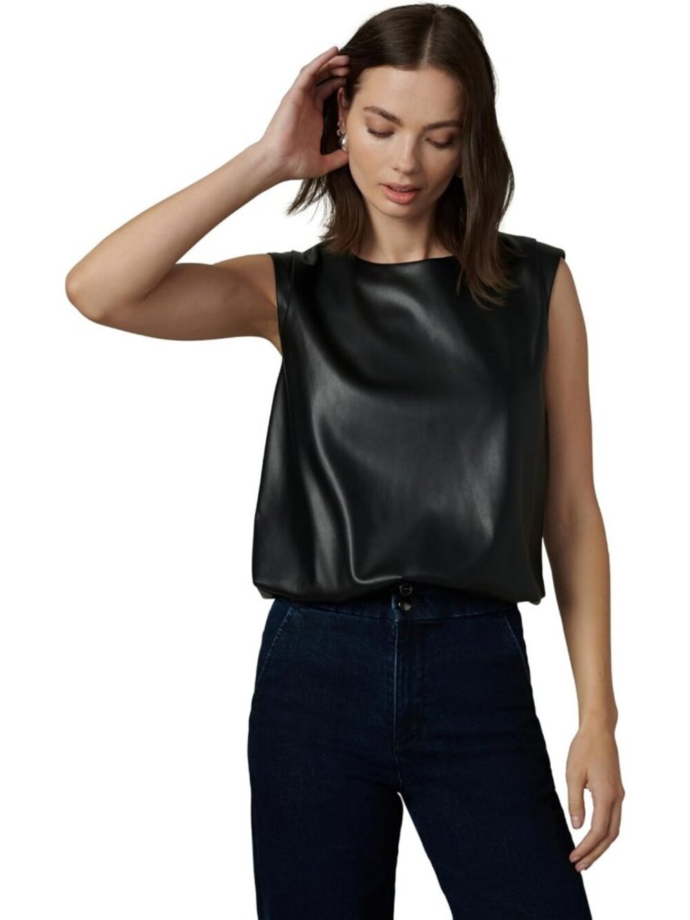 Vegan Leather Sleeveless Tee for Women | Stylish & Trendy Top, Perfect for